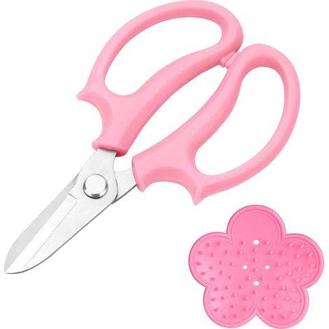 Sécateur Lame Droite Inoxydable, Sécateur de Jardin, Ciseaux Floraux avec Dissolvant D'épines, Ciseaux à Fleurs pour Organiser des Fleurs, Couper des Plantes, Cueillir (Rose) (1/5)