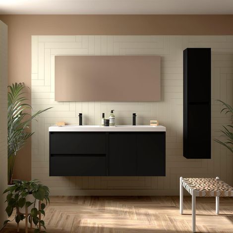Meubles de salle de bains NOJA 1400 2 portes et 2 tiroirs BLACK SATIN + plan vasque (1/2)