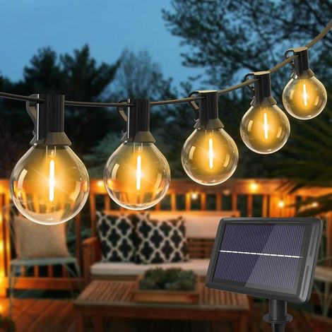 Guirlande Solaire Extérieur 13M, G40 LED Guirlande Lumineuse, 4 Modes/Étanche pour Jardin Terrasse Mariage Cour Patio Fête Noël (Blanc Chaud)