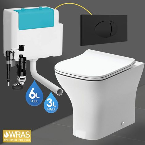 Square Back to Wall Toilet Pan, Seat & BTW Concealed Cistern - Black Flush Plate (1/4)