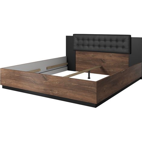Letto adulto 160x200 – Rovere scuro e nero – Collezione FOX – Rete non inclusa