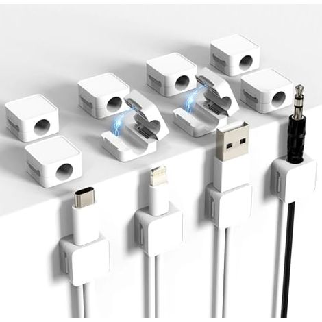 Packung mit 20 selbstklebenden Kabelclips, magnetischen Kabelorganisatoren, starkem magnetischem Halt, Einhandbedienung für Schreibtisch, Nachttisch, Zuhause, Büro, Auto