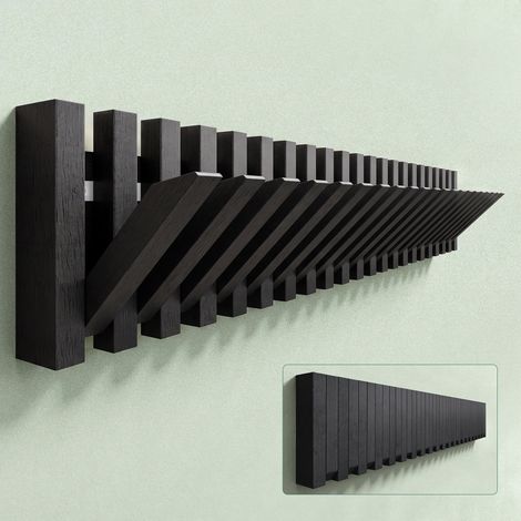 Mai & Mai Porte Manteaux Mural en Bois Crochets Rétractables pour Salle de bain Cuisine Chambre Entrée Accroche Serviette Design Antidérapant Patère Murale Noir Mat 841×35×150 MM Twigro-01