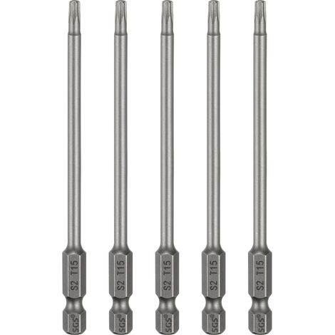 5Pcs Embout Tournevis T15 Torx Tige Hexagonale 1/4" Magnétique (1/5)