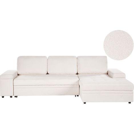 Sofá cama esquinero de tela con respaldo de bouclé blanco izquierdo Hrisey (1/5)