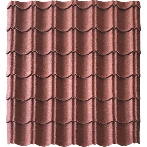 Pannello tegola facile 1030 x 950 MM in acciaio zincato, aspetto granulato minerale - Colore: Rosso bruno opaco, larghezza 950mm, lunghezza 1030mm (1/4)