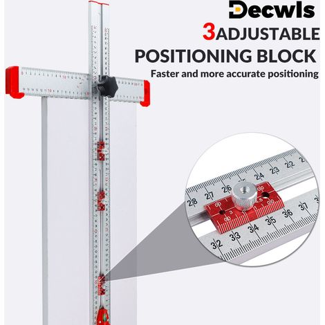 2-in-1 multifunktionales rotes Holzbearbeitungswerkzeug, das Bohr- und Positionierlineal, Winkellineal, T-Winkel, Griff und Bohrwerkzeug vereint. (1/5)