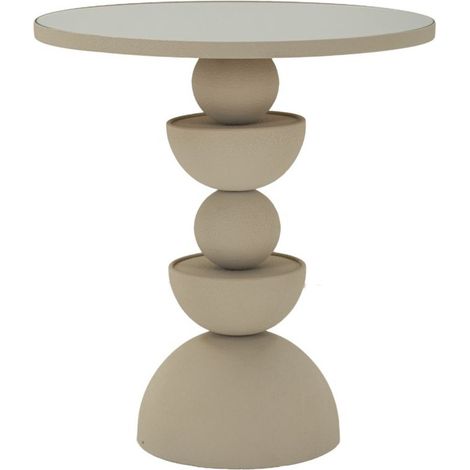 Tavolinetto Dune con piano specchio in ferro crema Ø45x49,5 cm