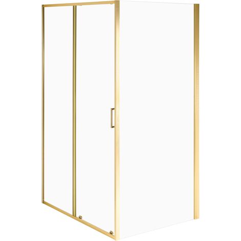 Cabine de Douche Moderne en Verre Trempé Cadre en Aluminium 90 x 120 x 190 cm Dorée Langui (1/5)