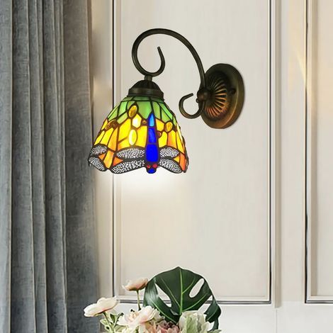 Applique murale rétro Tiffany, applique LED, lampe libellule en verre, luminaires décoratifs (1/5)