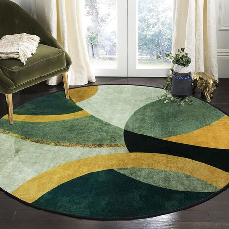 Tapis Rond Vert 120 cm, Tapis Salon Poil Ras Moderne (1/5)