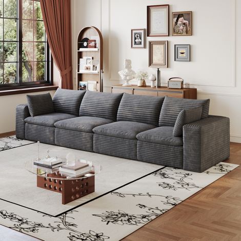 Modulares Sofa 340 cm dunkelgrau Stoff mit Schaumstoffpolsterung und variabler Kombination (1/5)