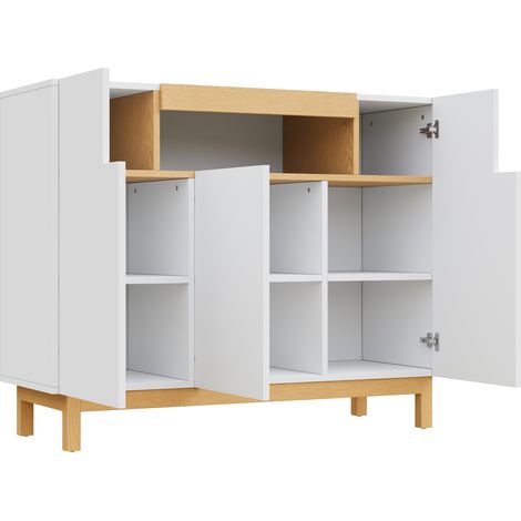 Moderne weiße Kommode in Holzoptik mit 3 Türen, 120,5 x 42 x 96 cm, Spanplatte (1/5)