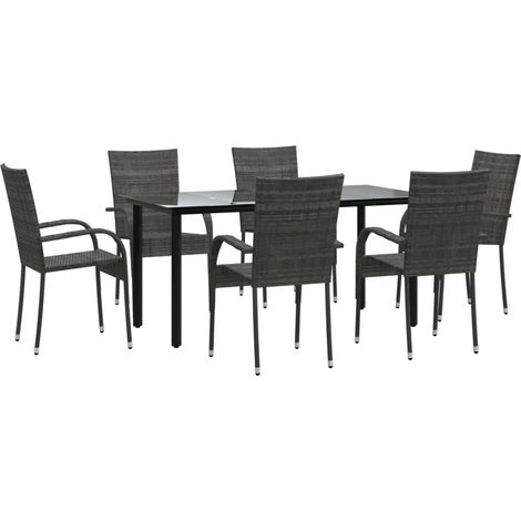 Juego de comedor de jardín 7 piezas ratán sintético gris vidaXL (1/4)