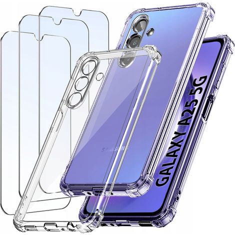 Funda para Samsung A25 5G, antichoque, transparente y reforzada + 3 protectores de cristal. (1/5)