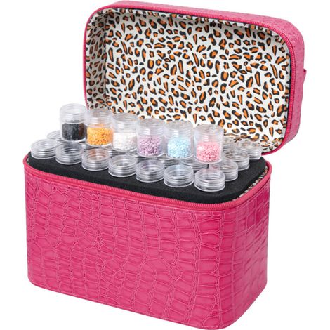 Boîte de rangement à 84 compartiments avec motif diamant, strass, peinture, accessoires de bijoux, perles, nail art, pilules, étui de transport et fermeture éclair. (1/5)