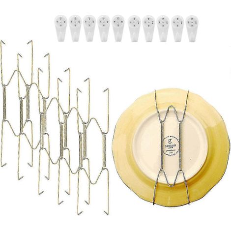 Lot de 10 supports décoratifs pour assiettes, crochets muraux en acier inoxydable doré de 20 cm (8 pouces) (1/5)
