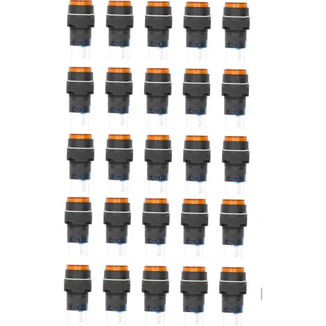 Kit de 25 interrupteurs à bouton momentanés autobloquants 5 broches 16 mm avec voyant lumineux 24 V pour équipements (jaune) (1/5)