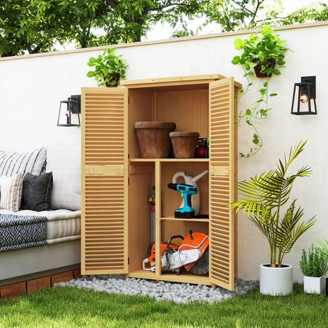 Armoire de jardin hangar à outils en bois 4 ventilateurs à main avec toit d'asphalte Jaune clair (1/5)