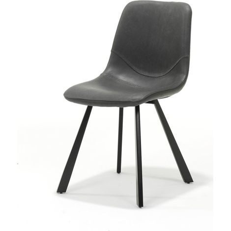 Chaise en Tissu Noir Vintage pour Salle à Manger et Salon - 45 x 56 x 87 cm - PANGIVO (1/2)