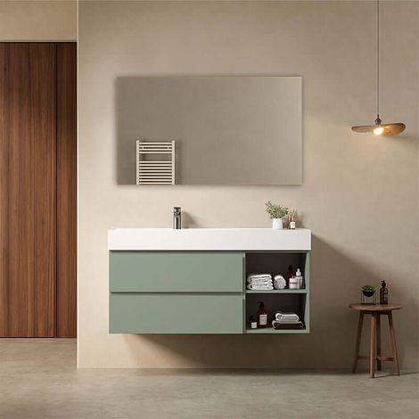 Mobile bagno sospeso 120 cm Verde Salvia Lavabo a Sinistra in Resina Specchio Quadro - Fiji Paint Plus (1/4)