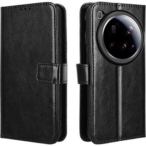 Étui à rabat pour Xiaomi 15 Ultra, Crazy Horse Wallet, noir