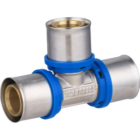 Noyon & Thiebault – Té égal à sertir pour tube multicouche Ø32 – Raccord en laiton avec joints EPDM – Pression 10 bar – Température 0 à 95°C