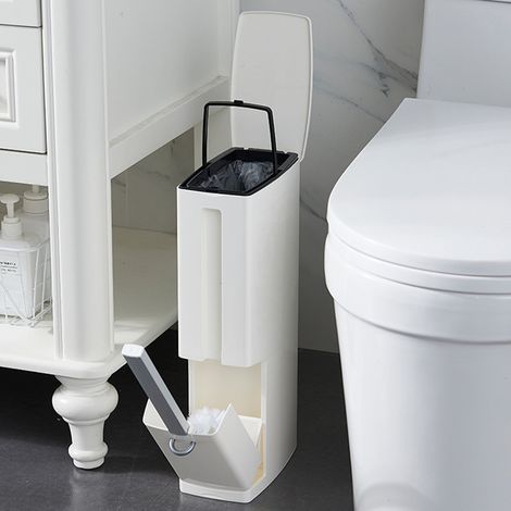 Set Scopino WC con Cestino Salvaspazio Bagno 2 in 1 In ABS e Alluminio Bianco
