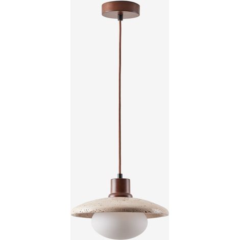 SKLUM Hängende Deckenlampe aus Travertin und Holz mit Glaskugel Davise Travertine (1/5)