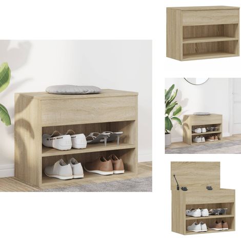 Schuhbank Sonoma-Eiche 60x30x45 cm Holzwerkstoff - Schuhschrank - Schuhregal - Schuhbank - Aufbewahrungsbox - Garderobe (1/5)
