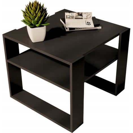 Table basse noire 55x55cm style loft rétro, banc (1/5)