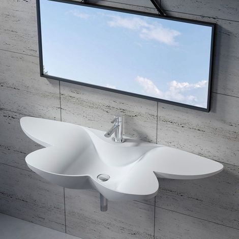Distribain – Vasque suspendue en solid surface blanche – Finition mate – Dimensions 1000 x 450 x 162 mm – Simple – Bonde push&up incluse - SDK35 (1/5)