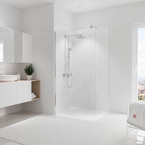 Schulte – Panneau mural de douche marbre gris 100 x 210 cm – Composite aluminium 3 mm – Étanche et hydrofuge – Pose facile sur ancienne faïence