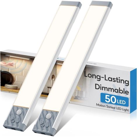Pack de 2 LED cuisine sous l'armoire USB capteur de mouvement Dimmable rechargeable LED lumière cuisine sous l'armoire sans fil lumière de nuit escalier armoire chaude lumière blanche 25,5 cm,alliage 