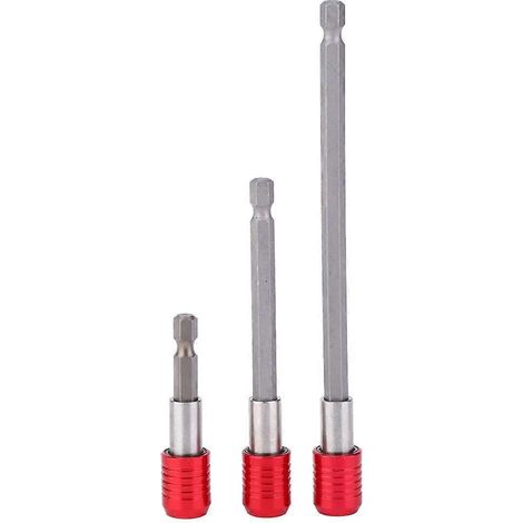 3-teiliger Schraubendreher-Bithalter, roter Edelstahl, 1/4-Zoll-Sechskantschaft, 60/100/150 mm Länge für elektrische Schraubendreher