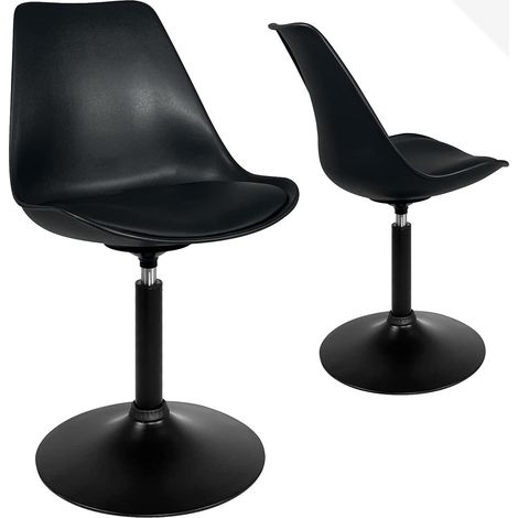 Fauteuil pivotant rétro vintage, assise en plastique souple, coussin intégré en similicuir, base en métal avec patins antidérapants en silicone NOSA - Lot de 2 (Blanc) (1/5)
