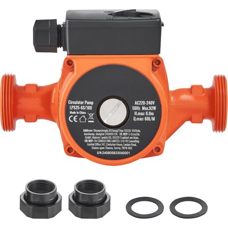 Circulateur d'eau chaude LPS25-6S-180, 220V, 92W, débit 60L/min, filetage NPT 1,5" (38mm), 3 vitesses, silencieux, pour système de chauffage domestique.