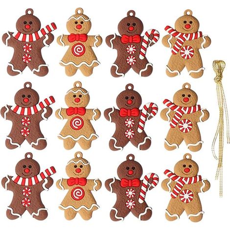 12 PièCes Bonhomme en Pain D Epices Ornement Sapin de Noel, DéCorations de NoëL Originales, Ornement Noel, à Suspendre sur Le Sapin De NoëL à L’Aide D’Une Ficelle (1/5)