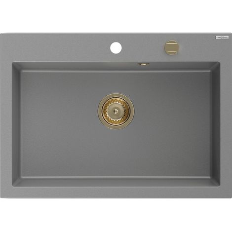 Mexen Elix fregadero de granito de 1 cubeta 700 x 500 mm, gris, sif贸n dorado - 6526701005-71-G (1/5)