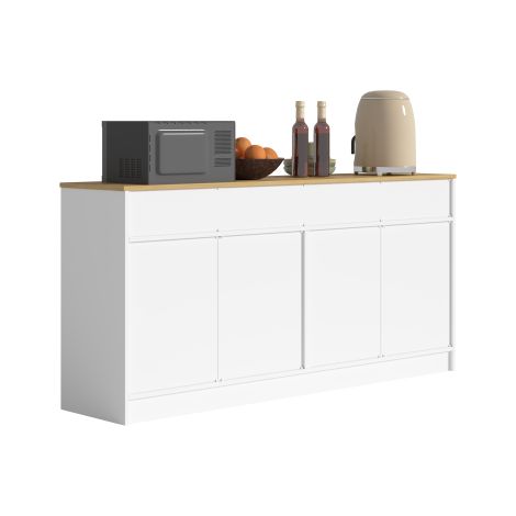 Buffet de cuisine (doté de 3 tiroirs et d'étagères réglables) Îlot central (avec plan de travail imitation bois) — Finition blanche