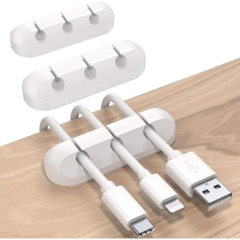 Gestione dei cavi - Clip per cavi in silicone (confezione da 3) - USB - Organizzazione dei cavi - Bianco-AquaForge (1/5)