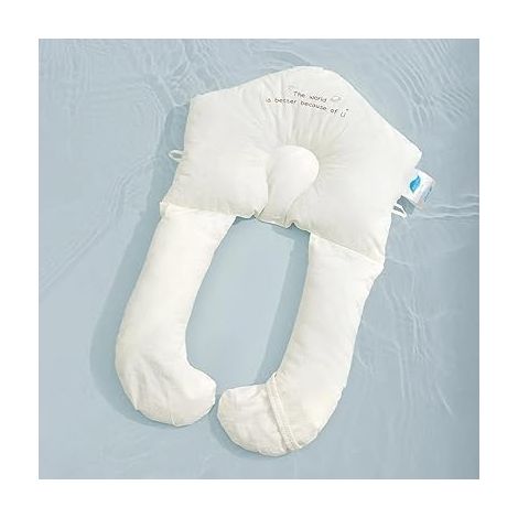 Generisch Seitenlagerungskissen, Atmungsaktives Weiche Kissen, 72 x 45 cm Ganzkörper Stützkissen, U Form Hug Kissen Verstellbare, Kopfstützkissen gegen Plattkopf, Abnehmbar und Waschbar, Weiß (1/5)