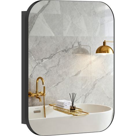 Armoire à miroir de salle de bain avec étagère réglable 40.2 x 10.2 x 50.9 cm noir (1/5)