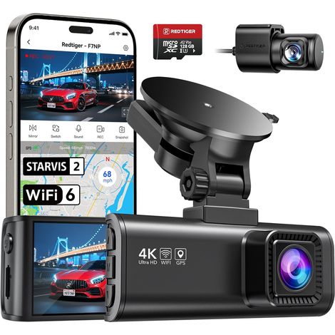 4K Car Dashcam, Starvis 2, 3.18 Inch IPS Screen, 128GB Card Included, WiFi 5.8GHz, GPS, Night Vision, 170° Wide Angle WDR, Parking Monitor, Supports up to 256GB (F7NP) (1/5)