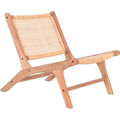 Fauteuil élégance rotin blanc et bois teck durable - Blanc cassé en rotin et teintes de bois naturel (1/5)