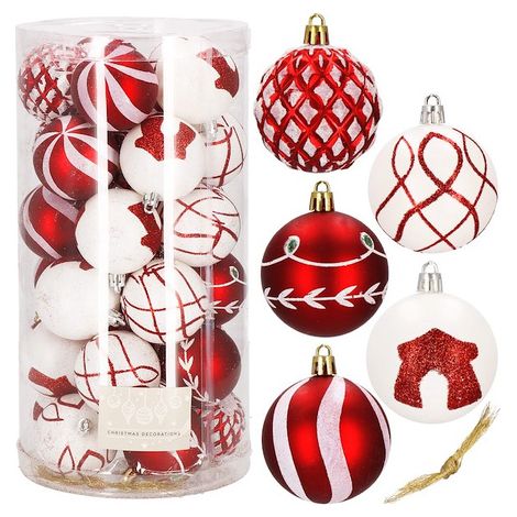 SPRINGOS Bolas de plástico para el árbol de Navidad 30 piezas Juego de bolas de Navidad 6 cm Decoración para fiestas de Navidad Boda (1/5)