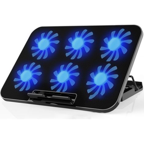 Support De Refroidissement Pour Ordinateur Portable - 6 Ventilateurs Silencieux Avec LED - Hauteur Réglable - 2 Ports USB Intégrés - Pour Ordinateurs Jusqu’à 18 Pouces