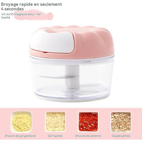 Hachoir à ail manuel, fabriqué en matériau de qualité alimentaire, hache rapidement l'ail grâce à une cordelette convient aussi bien à la cuisine qu'à la préparation des aliments pour bébés pratique (1/4)