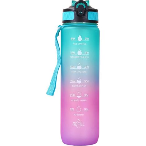 Gourde 1 litre - Gourde - Gobelet spatial portable avec finition mate - Gourde pour le sport en extérieur - Gobelet en plastique étanche - Dégradé vert-violet noir (1/5)