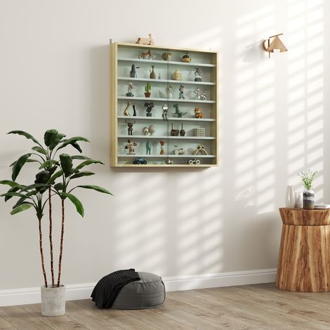 Vitrine adapté pour collection vitrine murale 80 x 9,5 x 83 centimètres 6 étagères réglables en hauteur 2 portes coulissantes en verre HaChi